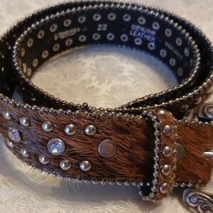 Nocona Brown Leather Belt with Silver Studs